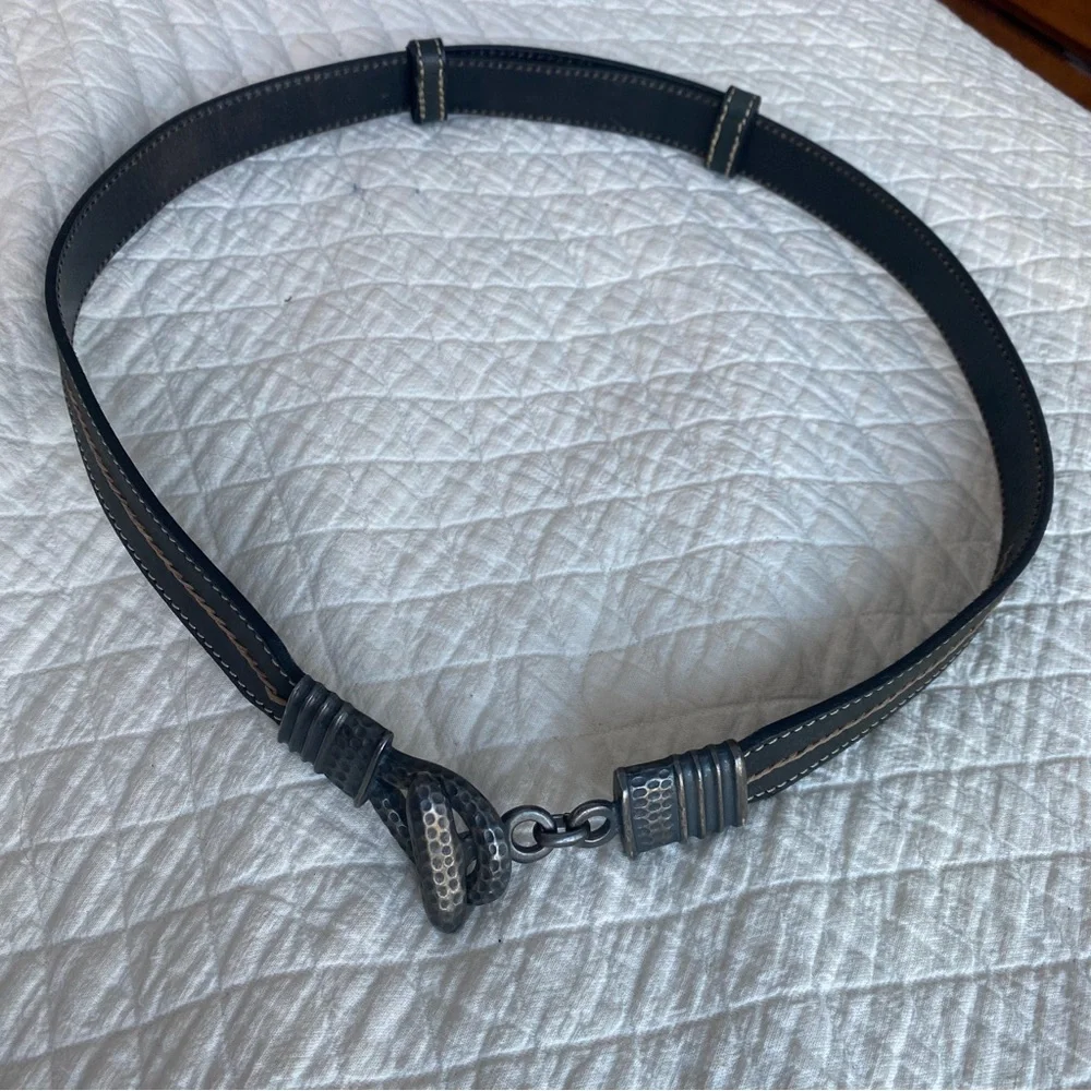 VTG Western Black Leather Belt w/Hammered Loop Toggle Buckle cowgirlcore M / L
